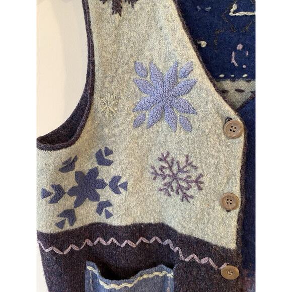 Robert Scott Siize L - Vintage Embroidery Cardigan Sweater Vest Snowflake Etc - Picture 4 of 12